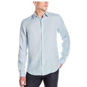 Theory Mens Zach‎ Light Blue Button-up Long Sleeve 100% Linen Large Shirt